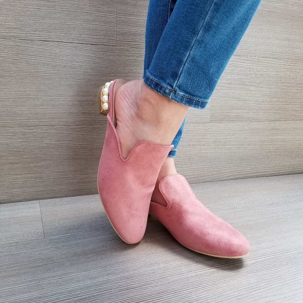 Suede Slip On Loafer Mule Pearl Accents on Heel-A - Picture 6 of 7
